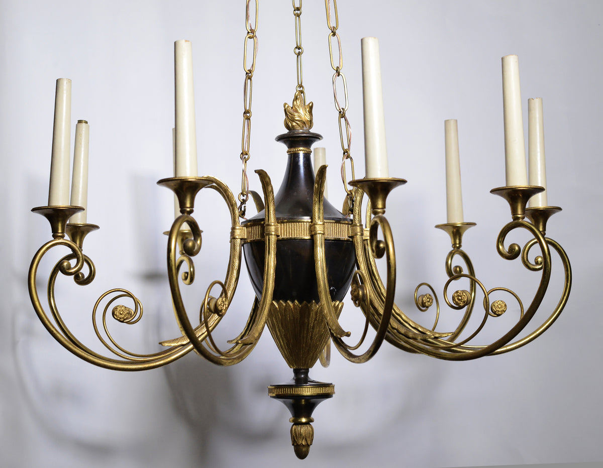 Empire Antique Chandelier Gilt Bronze and Oxidized 9 light early 20th century