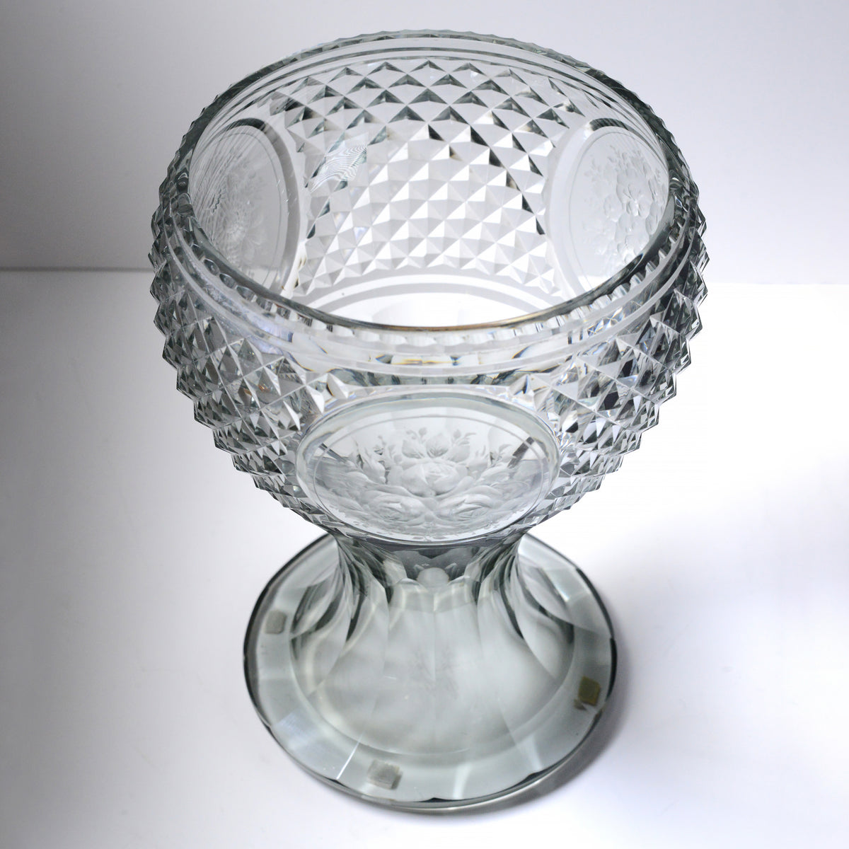 Antique Russian Cut Crystal Glass Vase with Floral Engraved 19th century