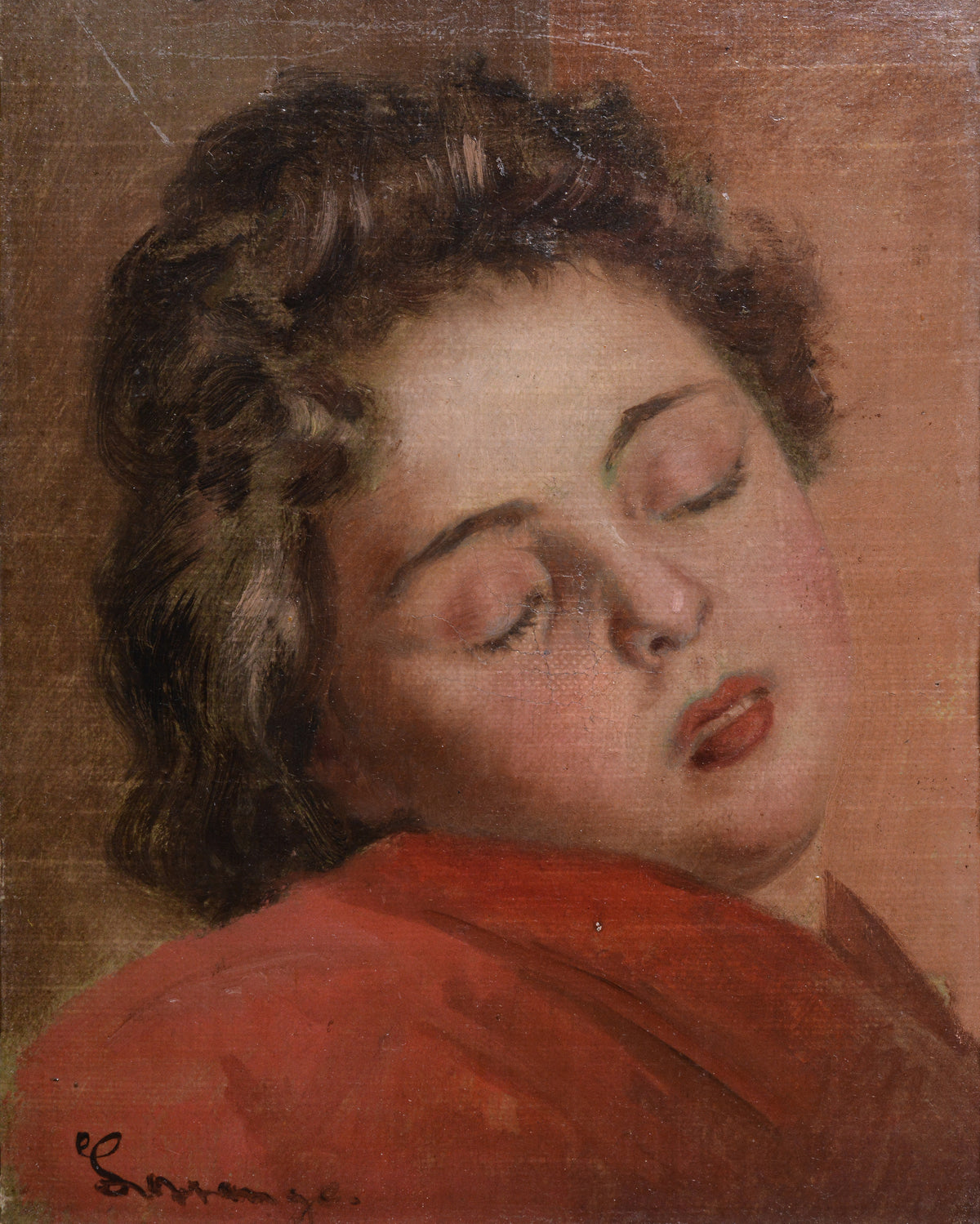 Portrait Sleeping Girl by Danish German Genre Painting Master 19th century