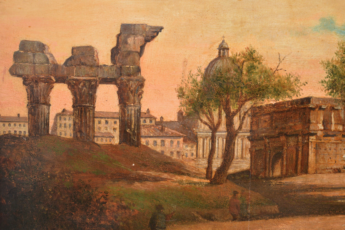 Large Italian Baroque landscape Ancient Roman Ruins 18th century Capriccio