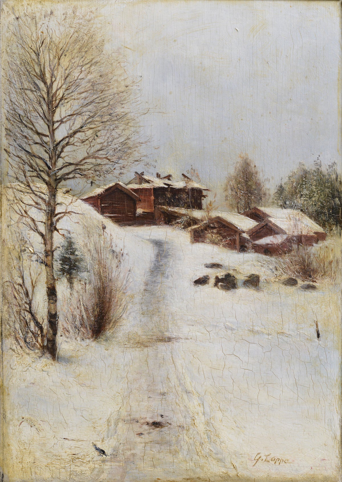 Winter House in Swiss Foothills 19th century Landscape French Impressionist