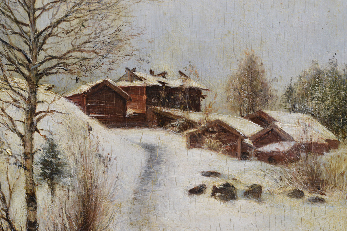 Winter House in Swiss Foothills 19th century Landscape French Impressionist