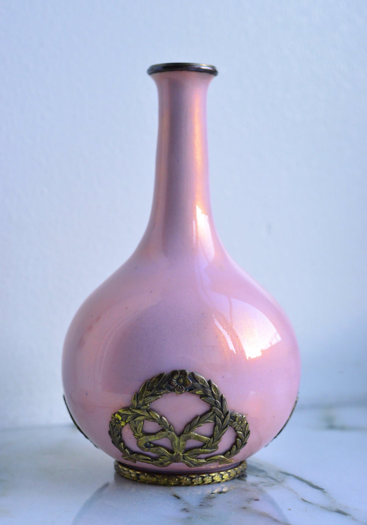 Gilt Silver Pink Enamel Miniature Vase early 20th century Finnish Master