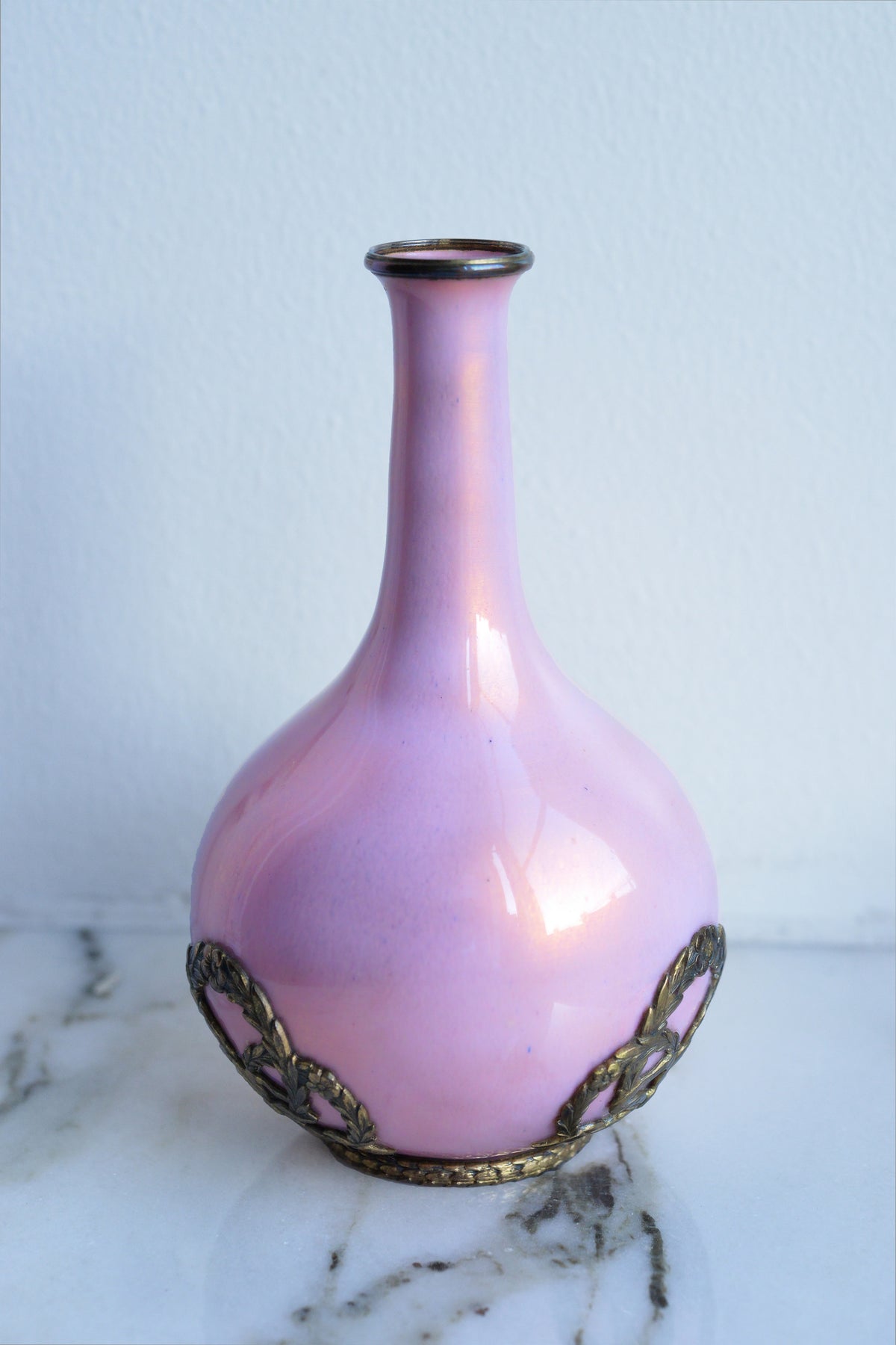 Gilt Silver Pink Enamel Miniature Vase early 20th century Finnish Master