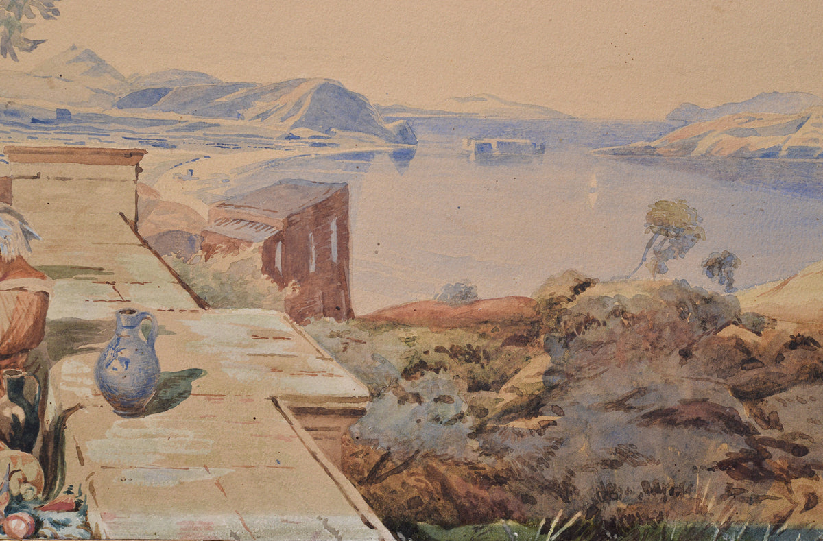 Panoramic View over Naples Bay 19th century Watercolor by Richardson RWS