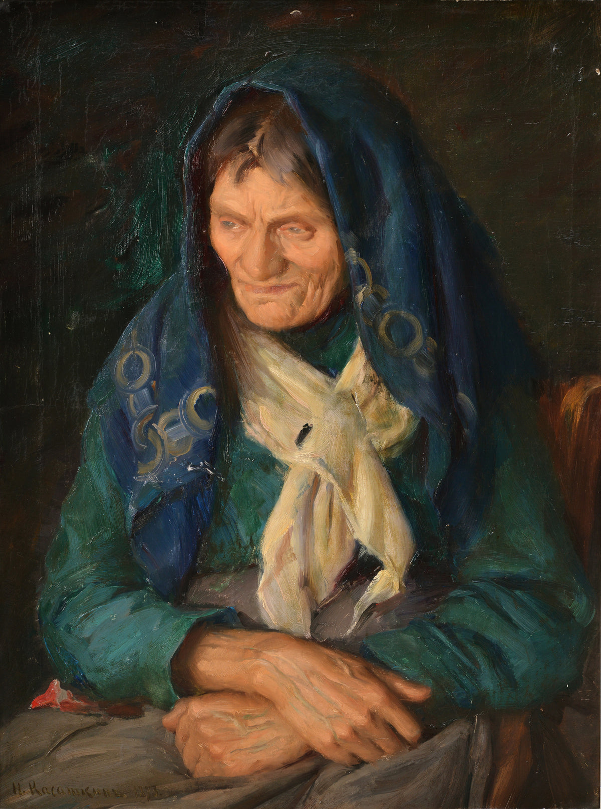 Portrait of Old Woman 1893 by Famous Russian Master Oil Painting on Canvas Frame