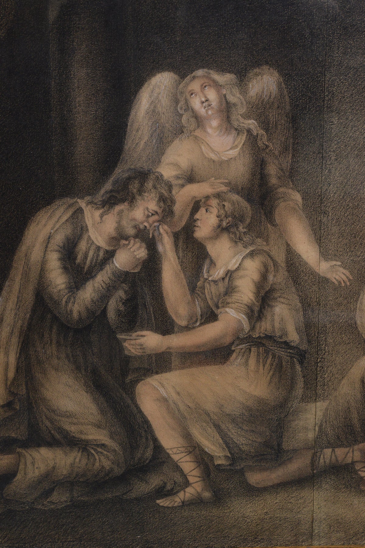 Old Testament Scene with Angel 1813 Large Grisaille Drawing on Paper Signed