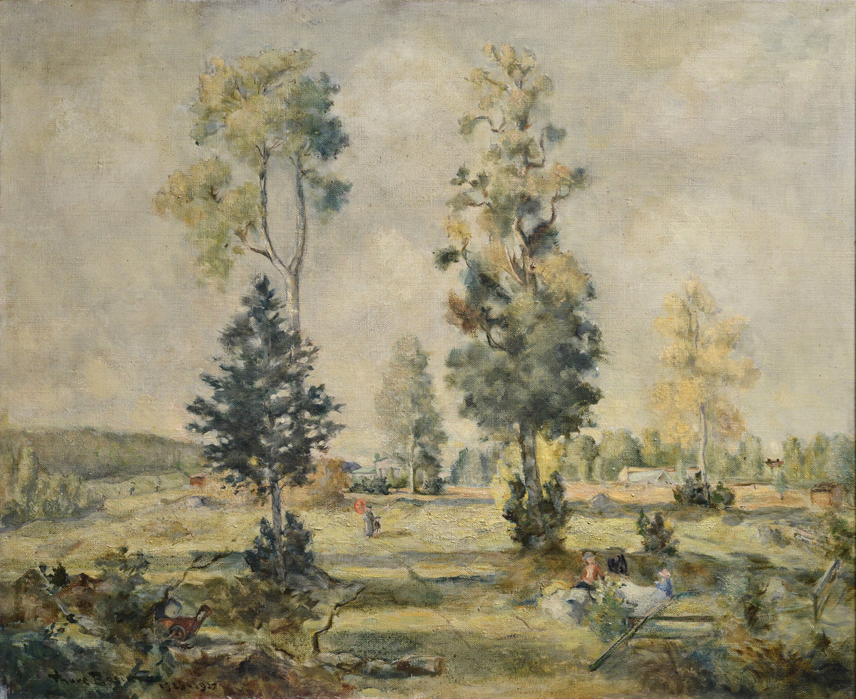 Serene Day at a Country Manor Landscape 1927 Oil Painting by Swedish Artist