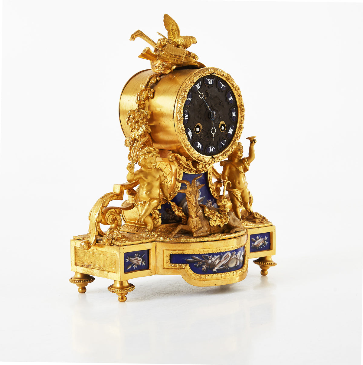 Antique Russian - French Gilt Bronze and Blue Porcelain Clock Set