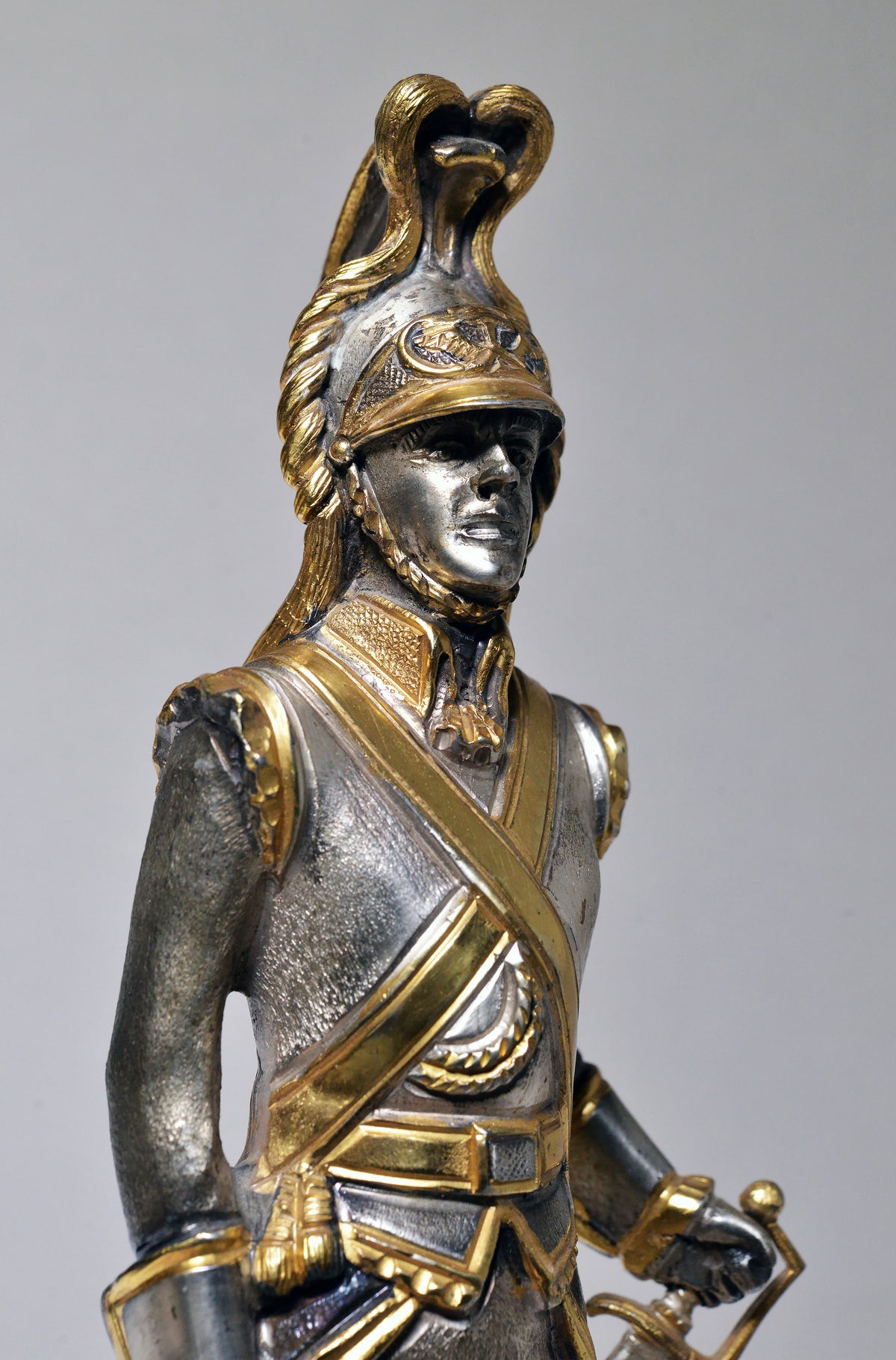 Figurine Cuirassier of Imperial Guard Bronze Gold and Silver plated by G. Vasari