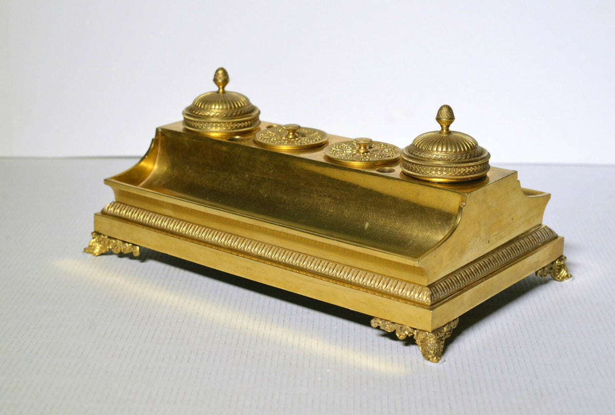 Antique 18th-19th century Royal Empire Russian Inkwell of Gilt Bronze