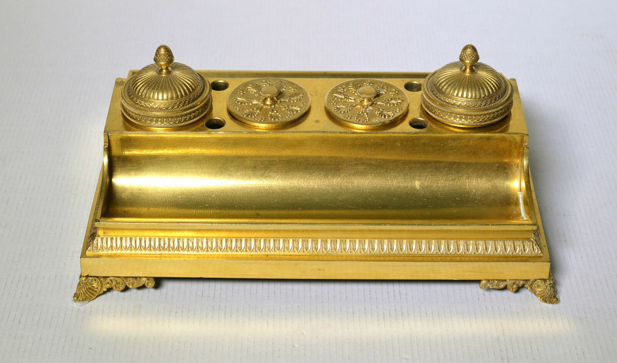 Antique 18th-19th century Royal Empire Russian Inkwell of Gilt Bronze