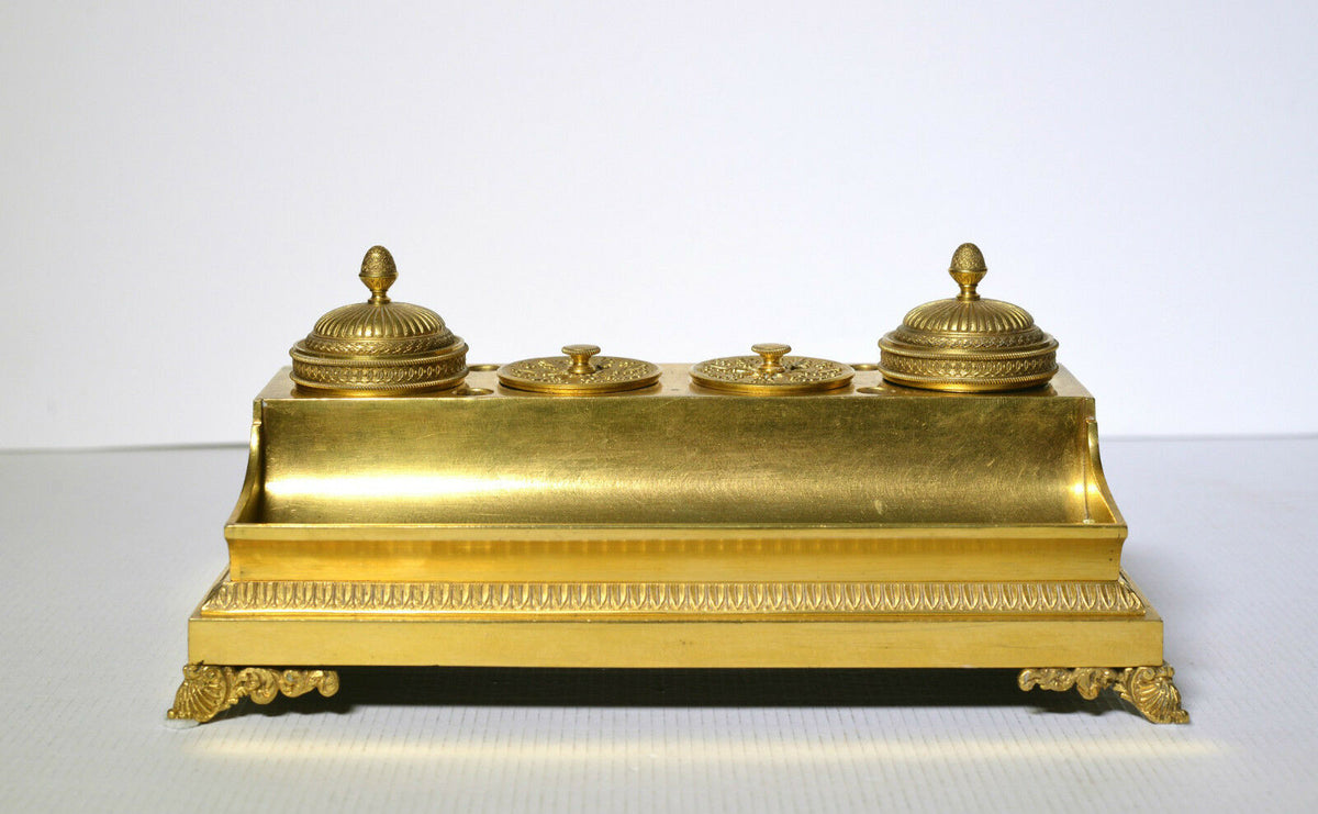 Antique 18th-19th century Royal Empire Russian Inkwell of Gilt Bronze