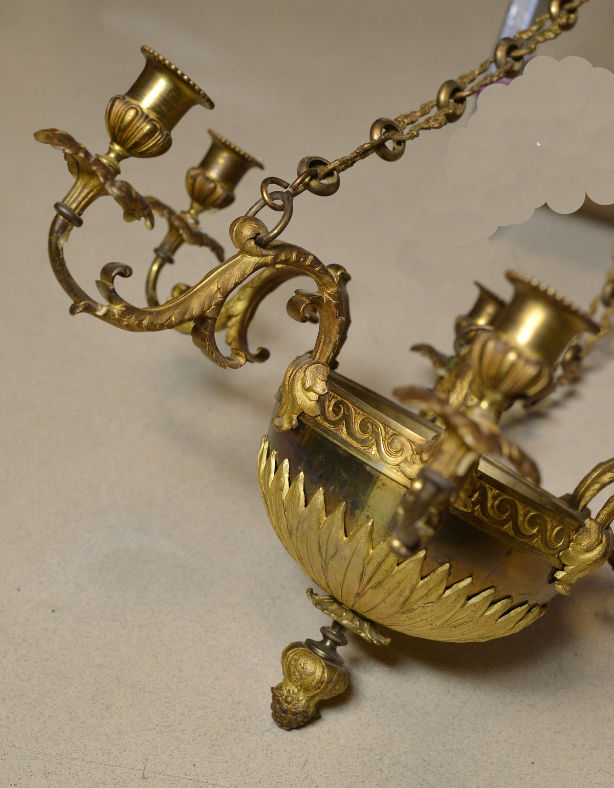 ca 1890 Antique Swedish Neoclassical Gilt Bronze Chandelier by Bohlmark