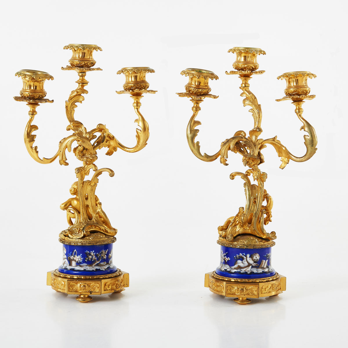 Antique Russian - French Gilt Bronze and Blue Porcelain Clock Set