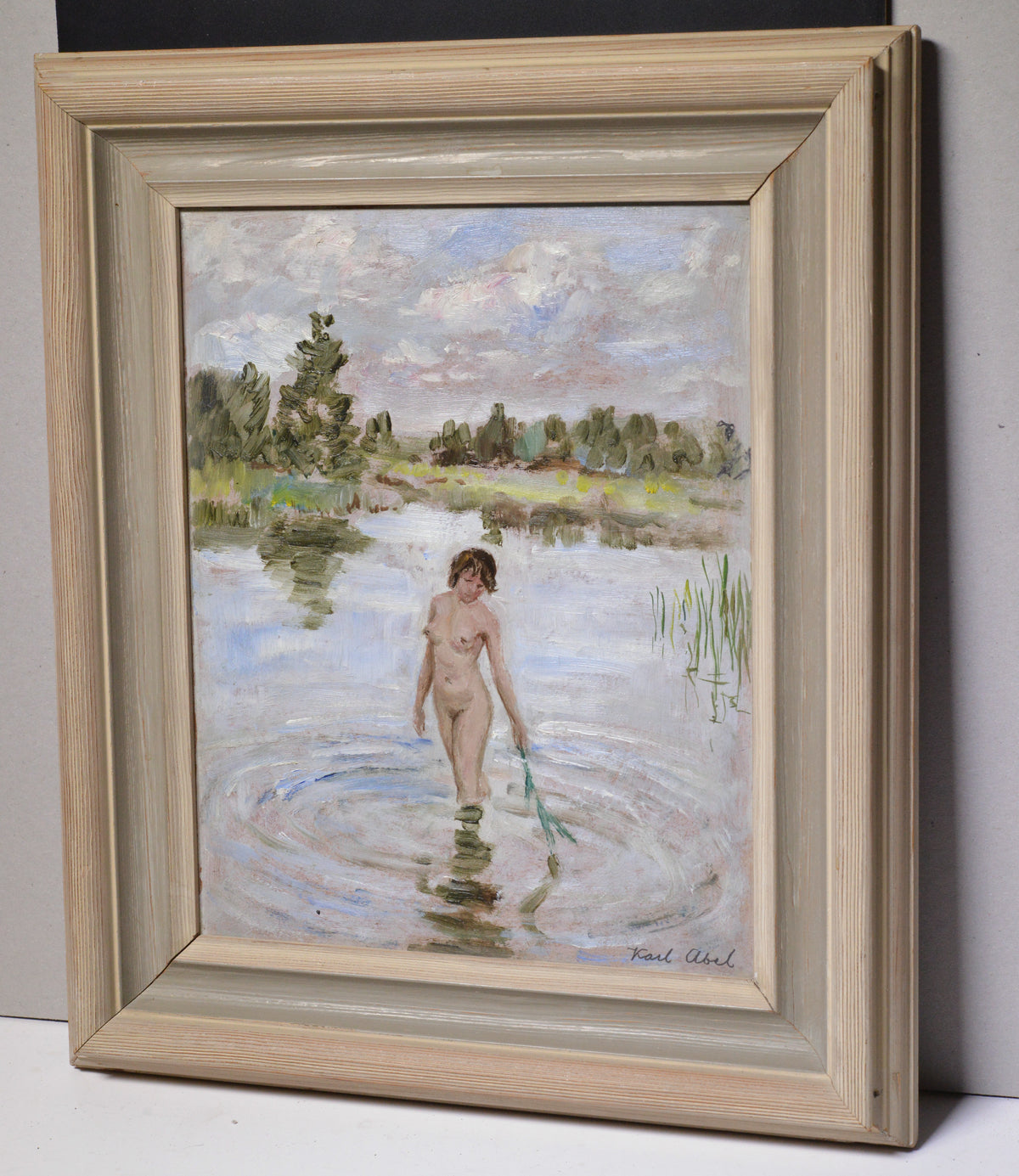 Nude bather Landscape by Swedish impressionist early 20th century Oil painting