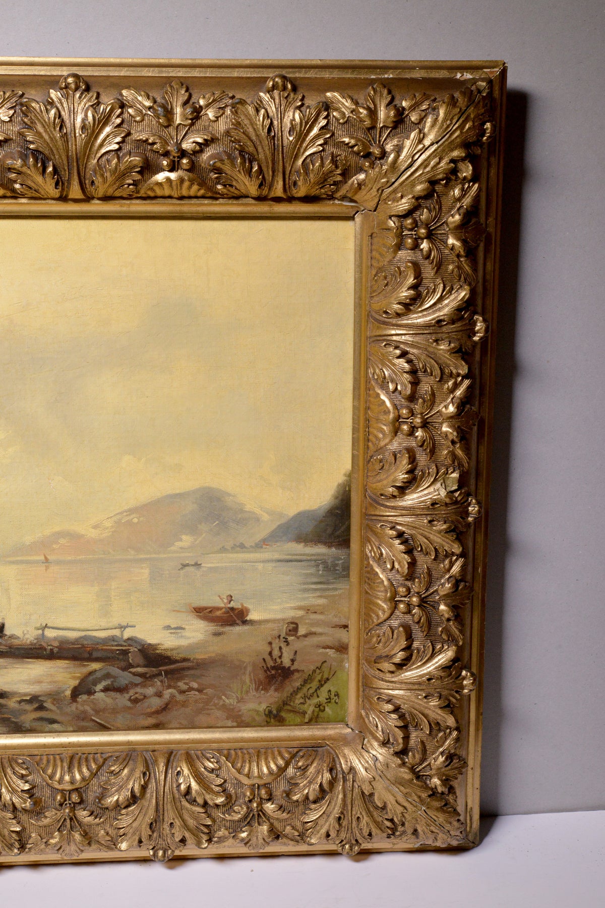 Summer seaside Unloading fishing catch 19th century Danish oil painting Framed