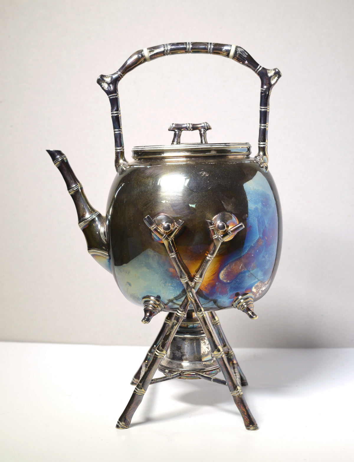 British antique silverplated teapot Art Nouveau n Bamboo style by Atkin Bros