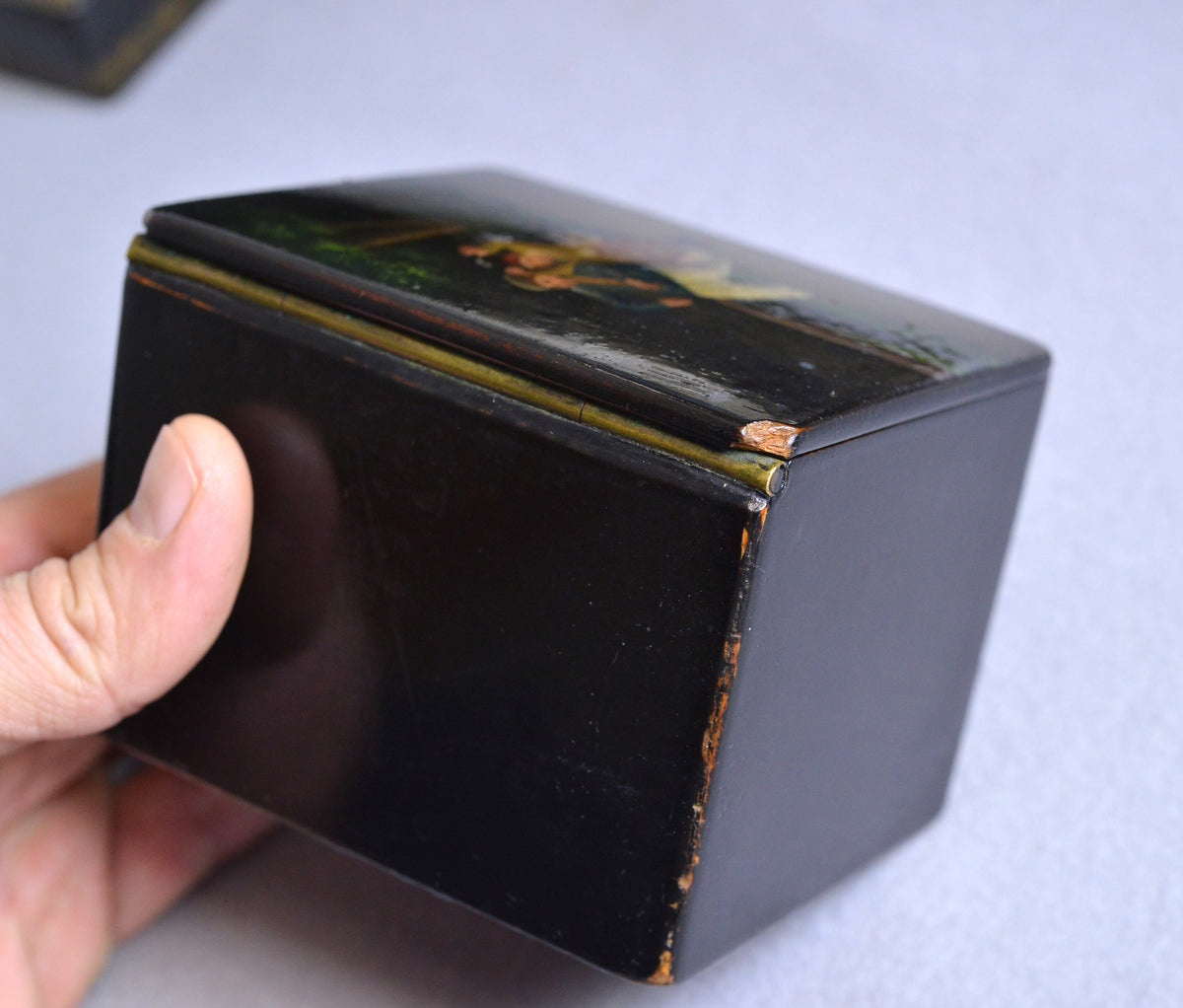 Antique Russian с 1885 Rare Hand Painted Lacquer Box Humidor Casket Caddy