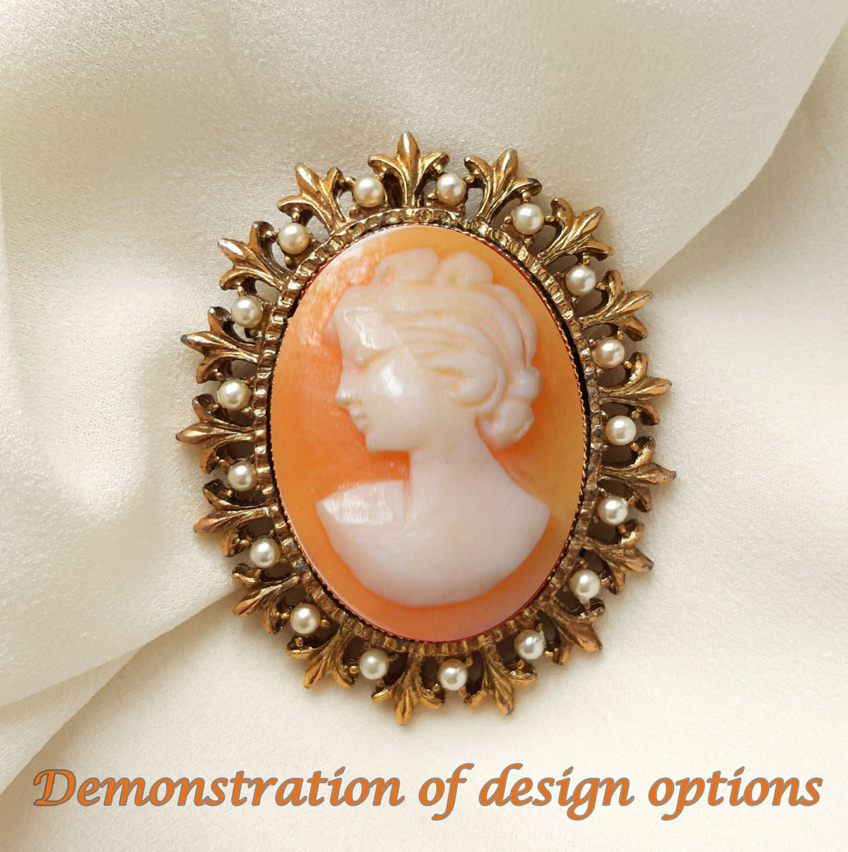 Antique Hand Carved Shell Cameo Image Young Girl + Gift