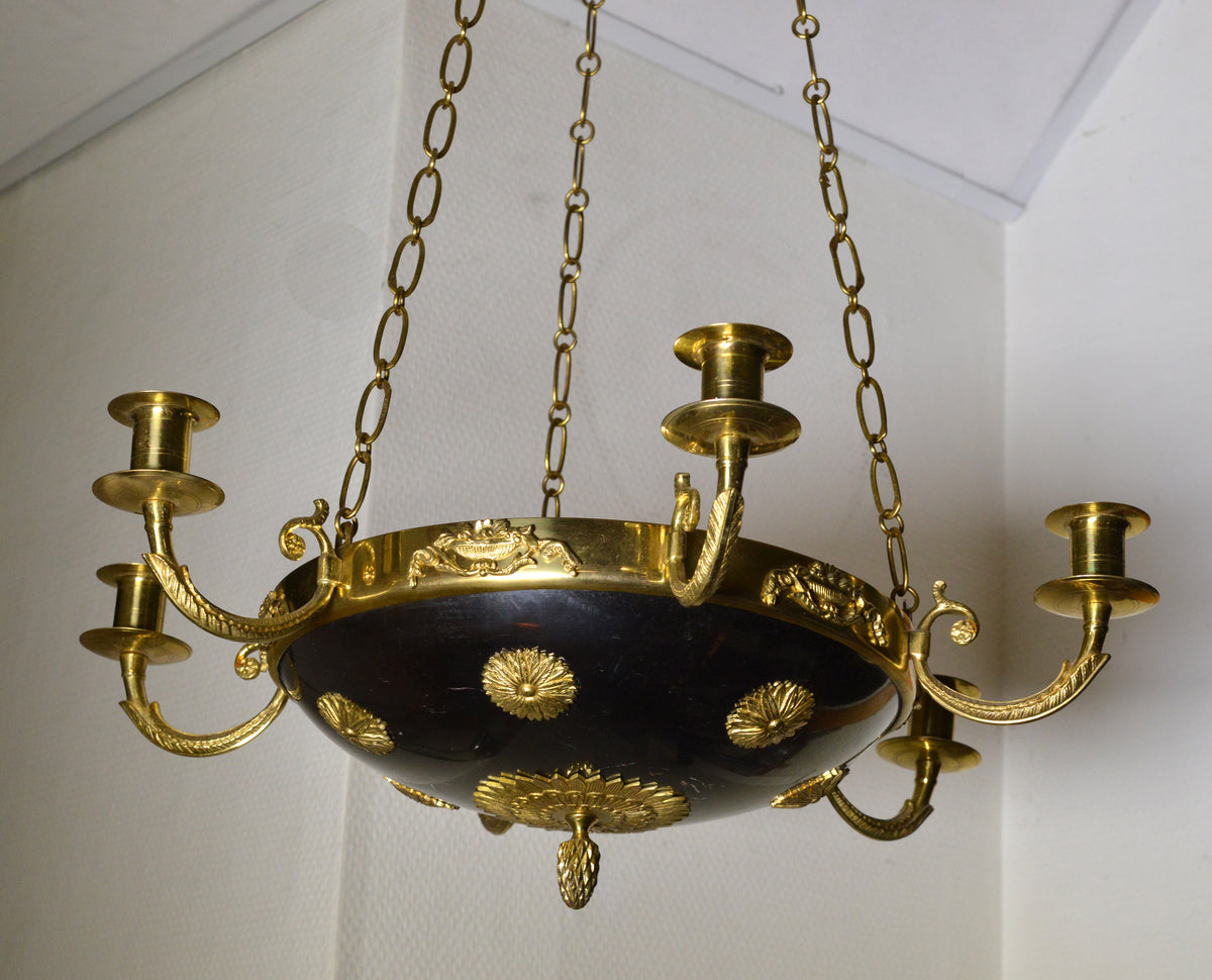 Fine gilt bronze Empire chandelier antique Neoclassical ca 1910