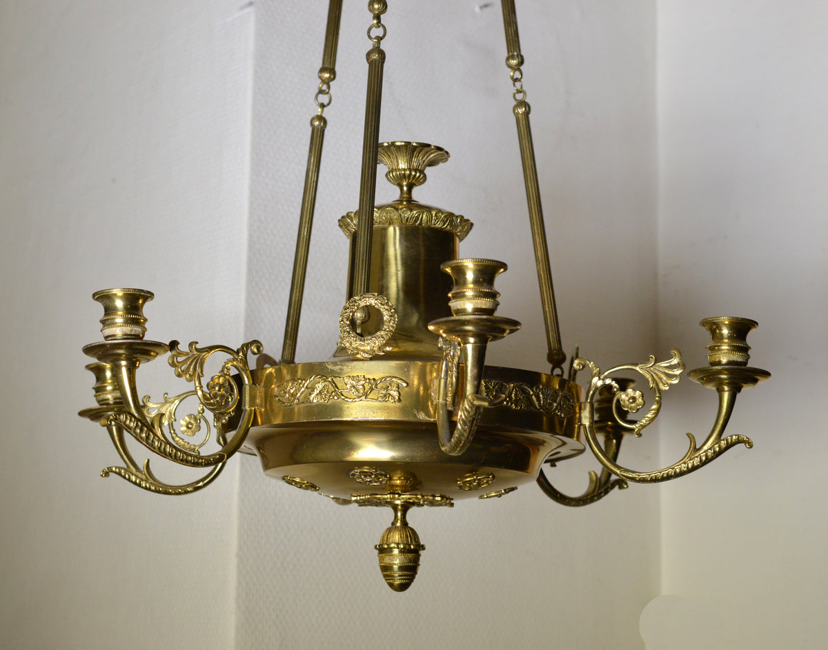 Fine gilt bronze Empire chandelier antique Neoclassical 19th century