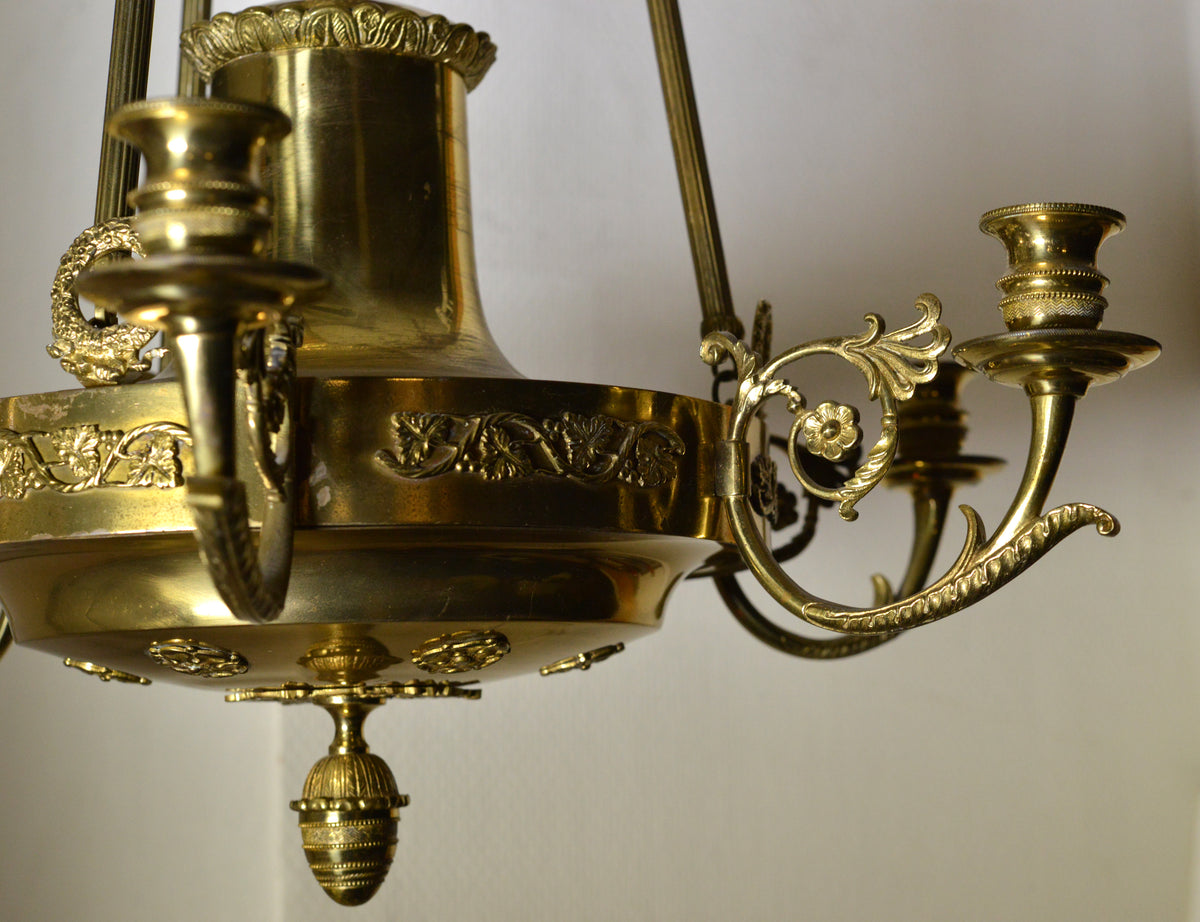 Fine gilt bronze Empire chandelier antique Neoclassical 19th century