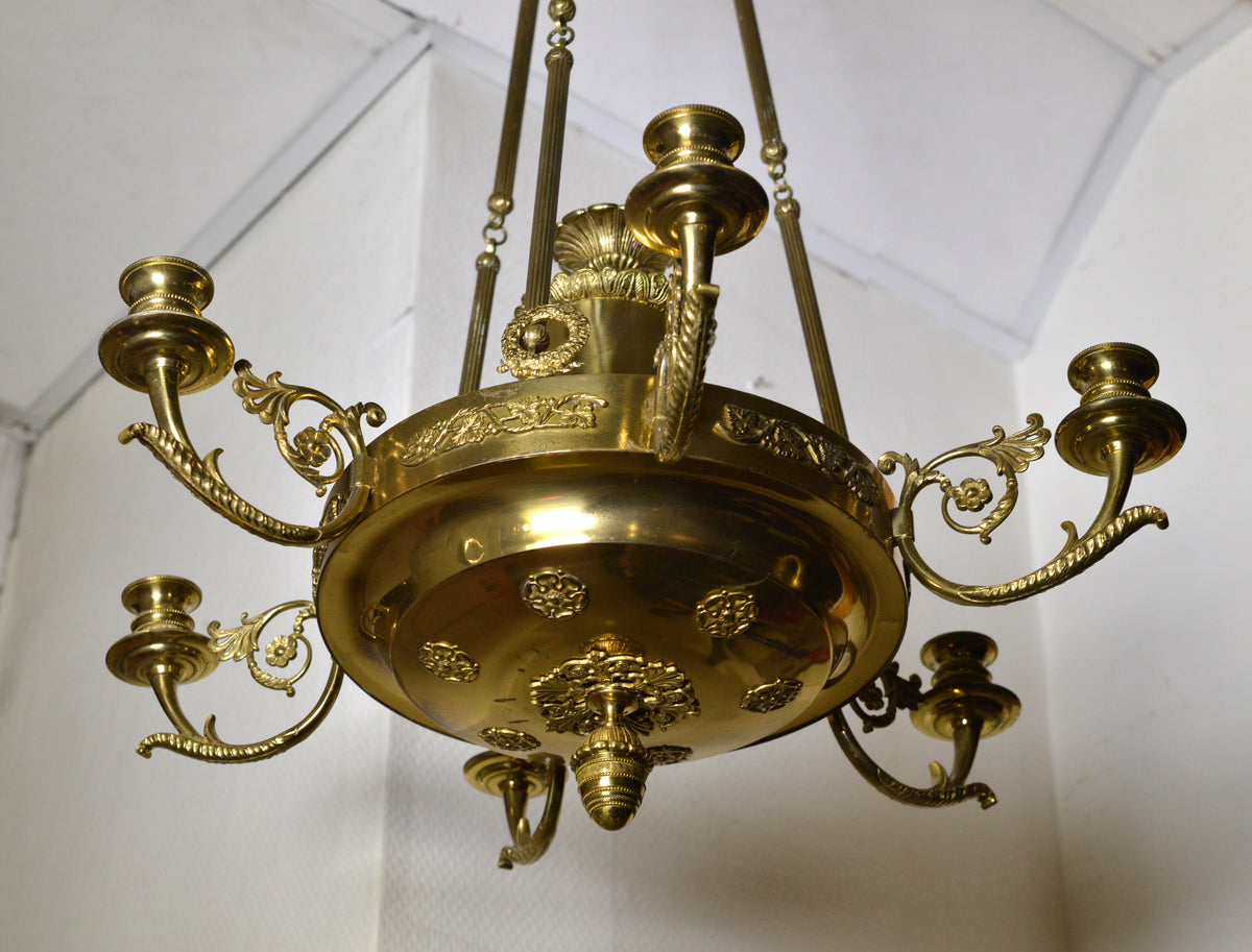 Fine gilt bronze Empire chandelier antique Neoclassical 19th century