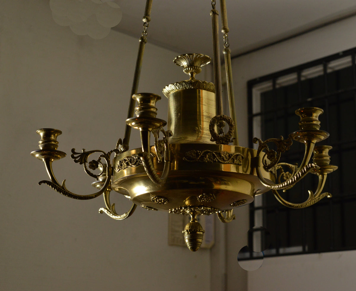 Fine gilt bronze Empire chandelier antique Neoclassical 19th century