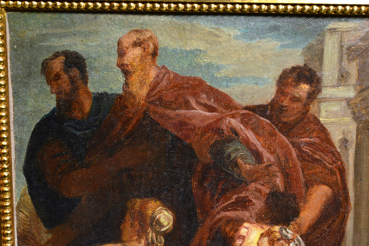 Biblical scene Study 18th century Old Master oil painting Golden frame