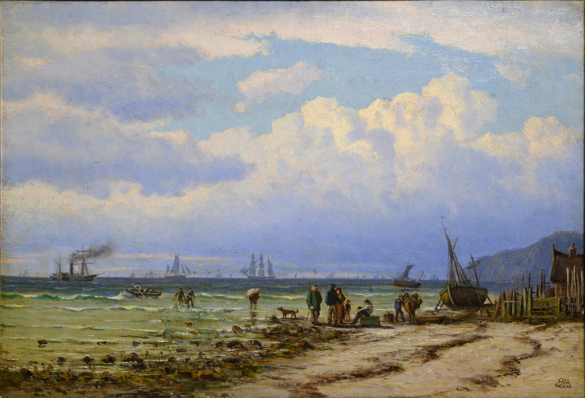 Danish seascape Ship traffic by British coast near Brighton 19th century