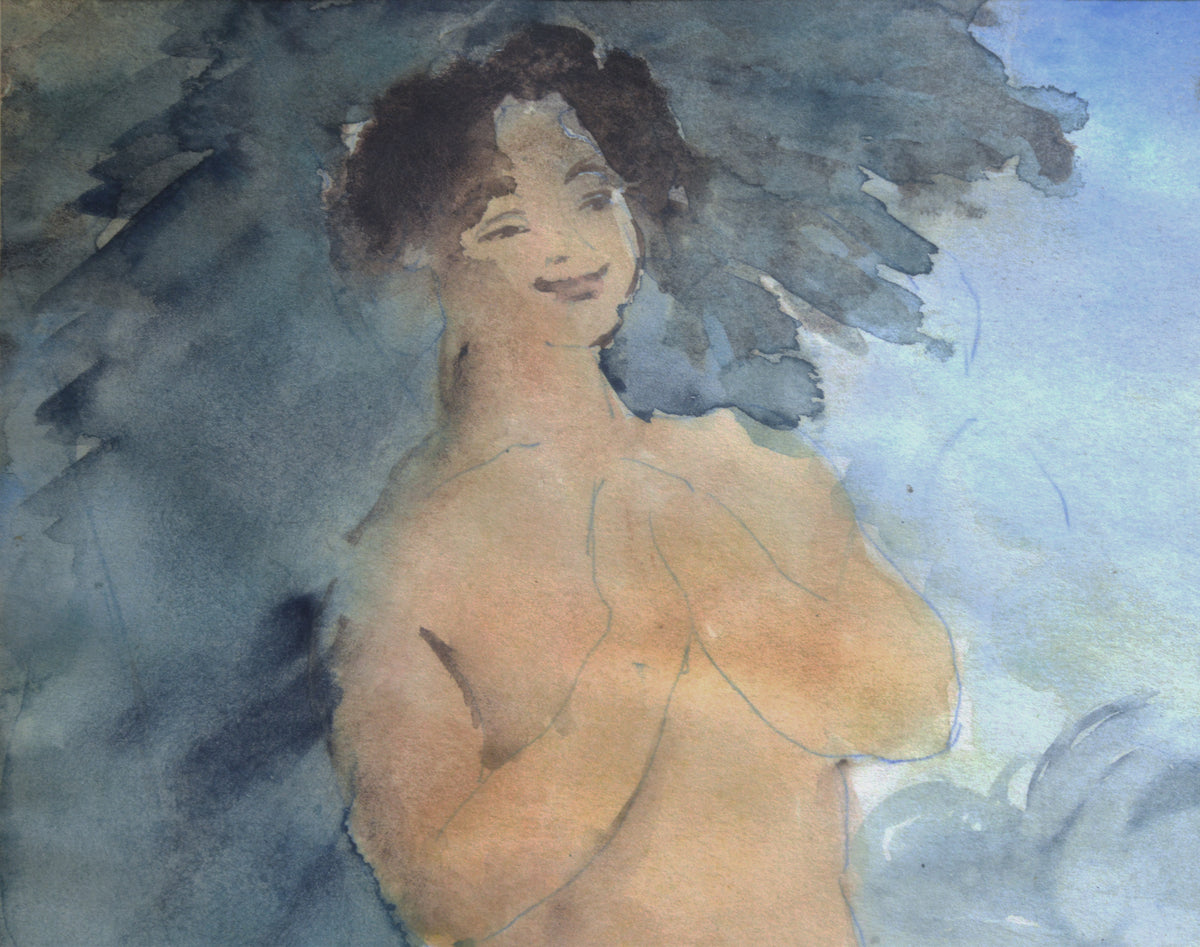 Modernist watercolor Two Nudes Bacchantes by Albert Hoffsten ca 1922