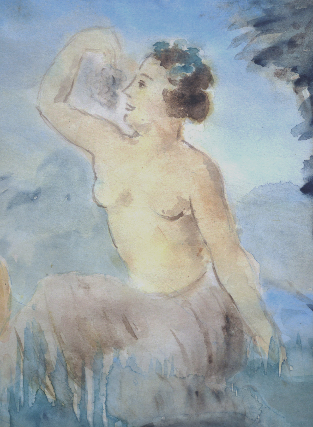 Modernist watercolor Two Nudes Bacchantes by Albert Hoffsten ca 1922