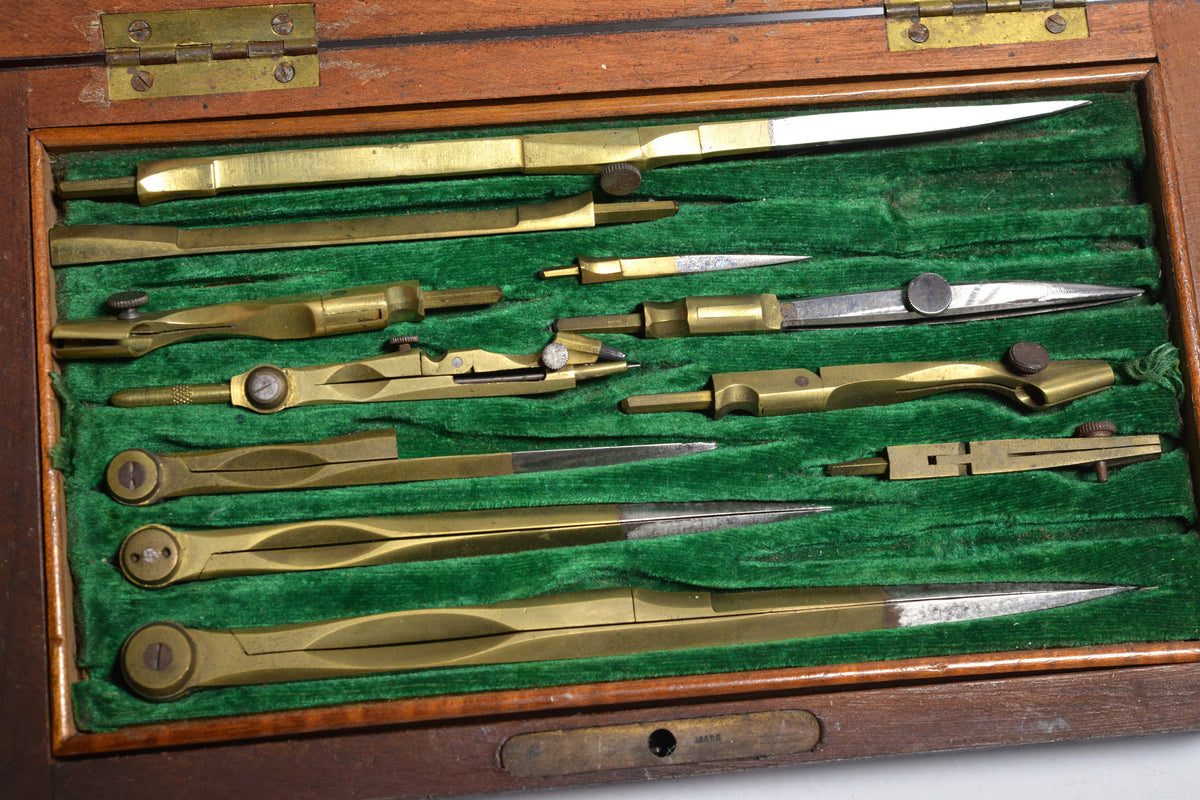 19 Century Antique French Compas Super case of Drawing Drafting Instruments