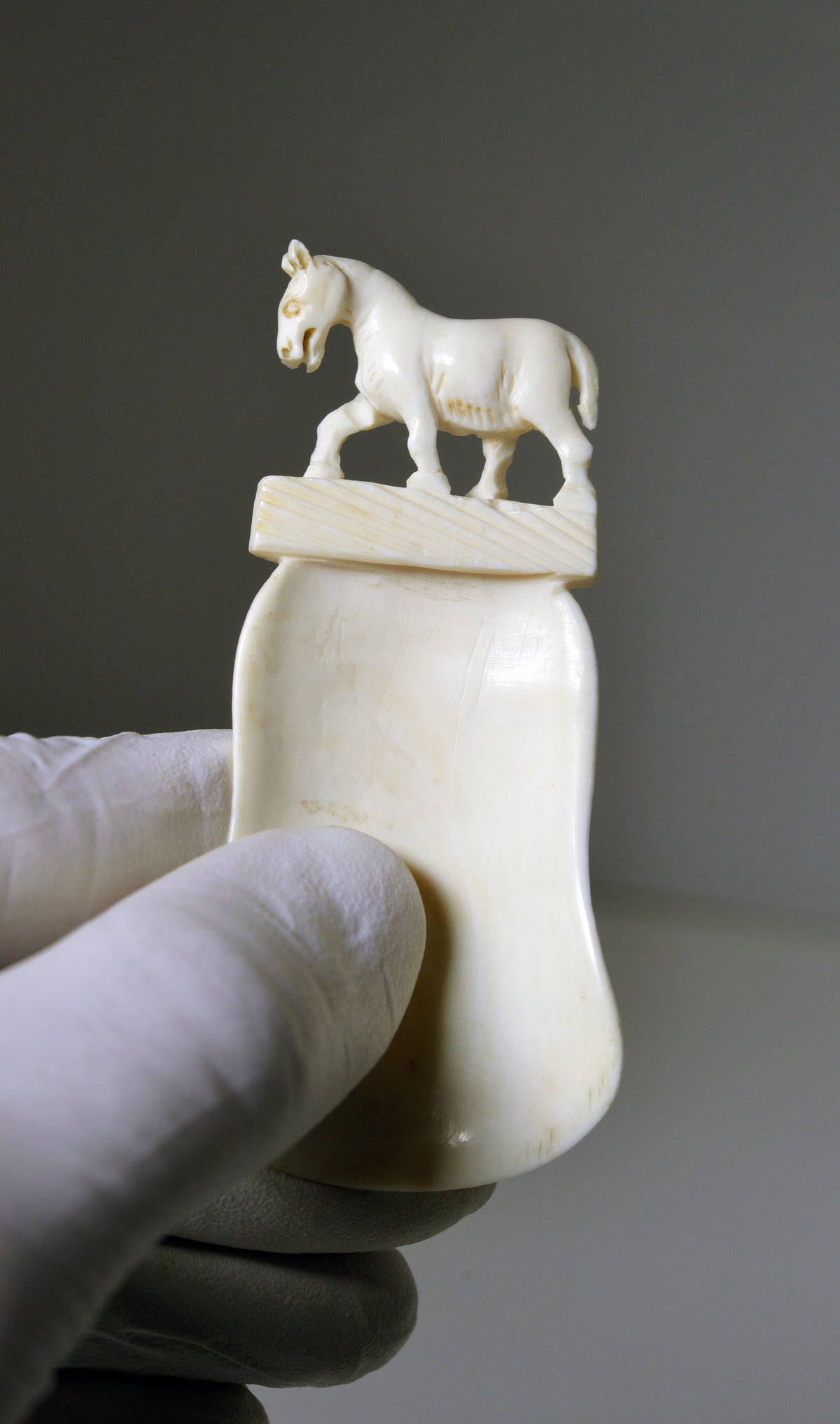 Figural ivory miniature hand carving as Horse tongue likely Chinese antique 19C