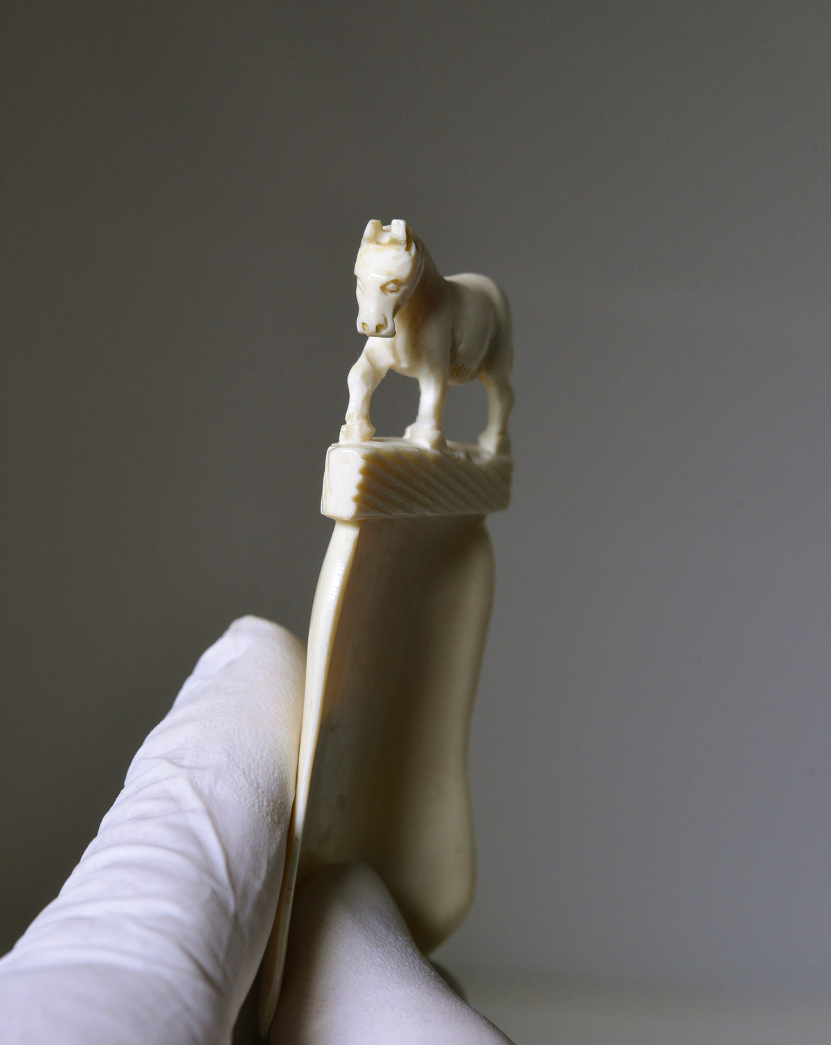 Figural ivory miniature hand carving as Horse tongue likely Chinese antique 19C