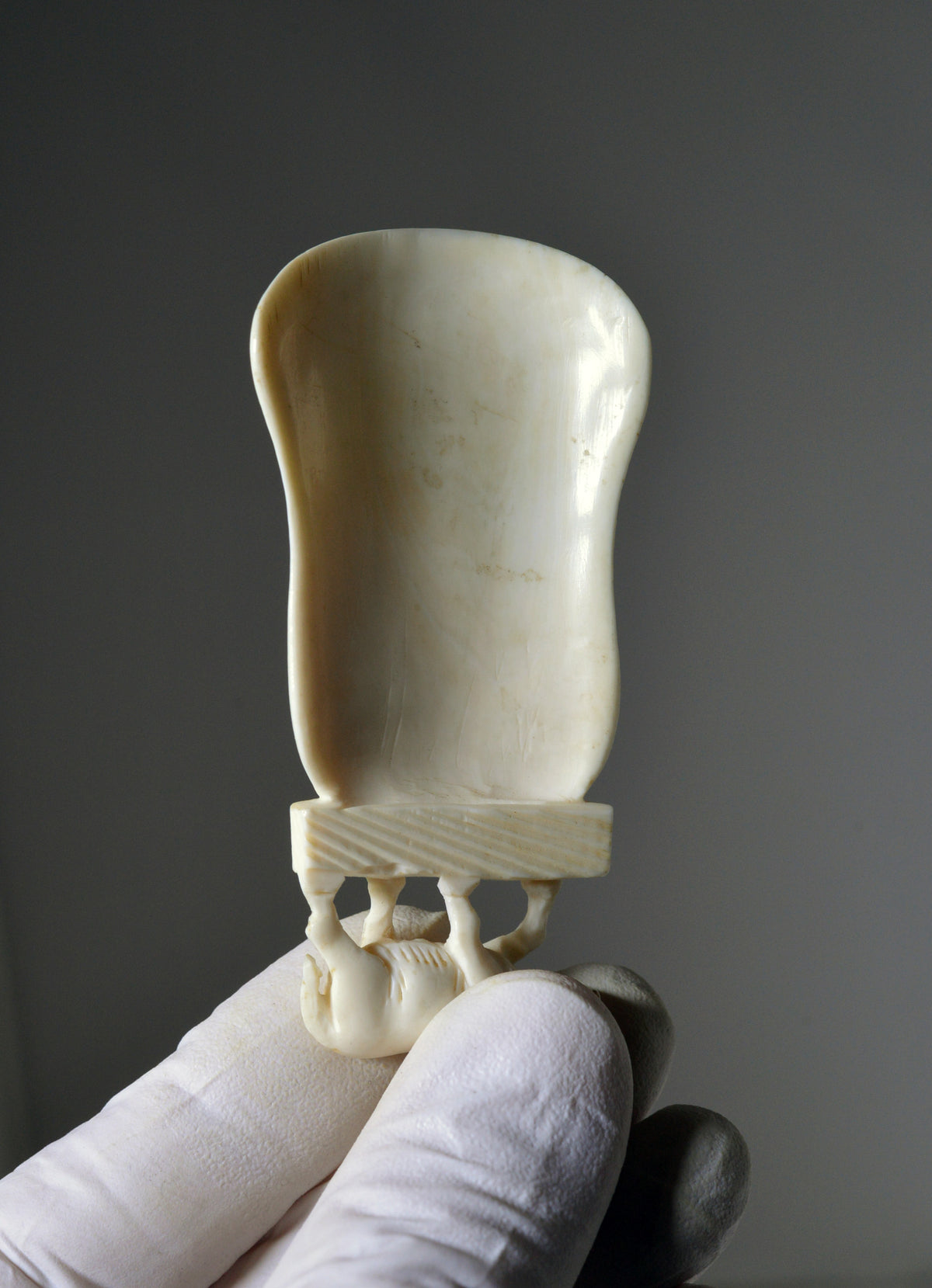 Figural ivory miniature hand carving as Horse tongue likely Chinese antique 19C