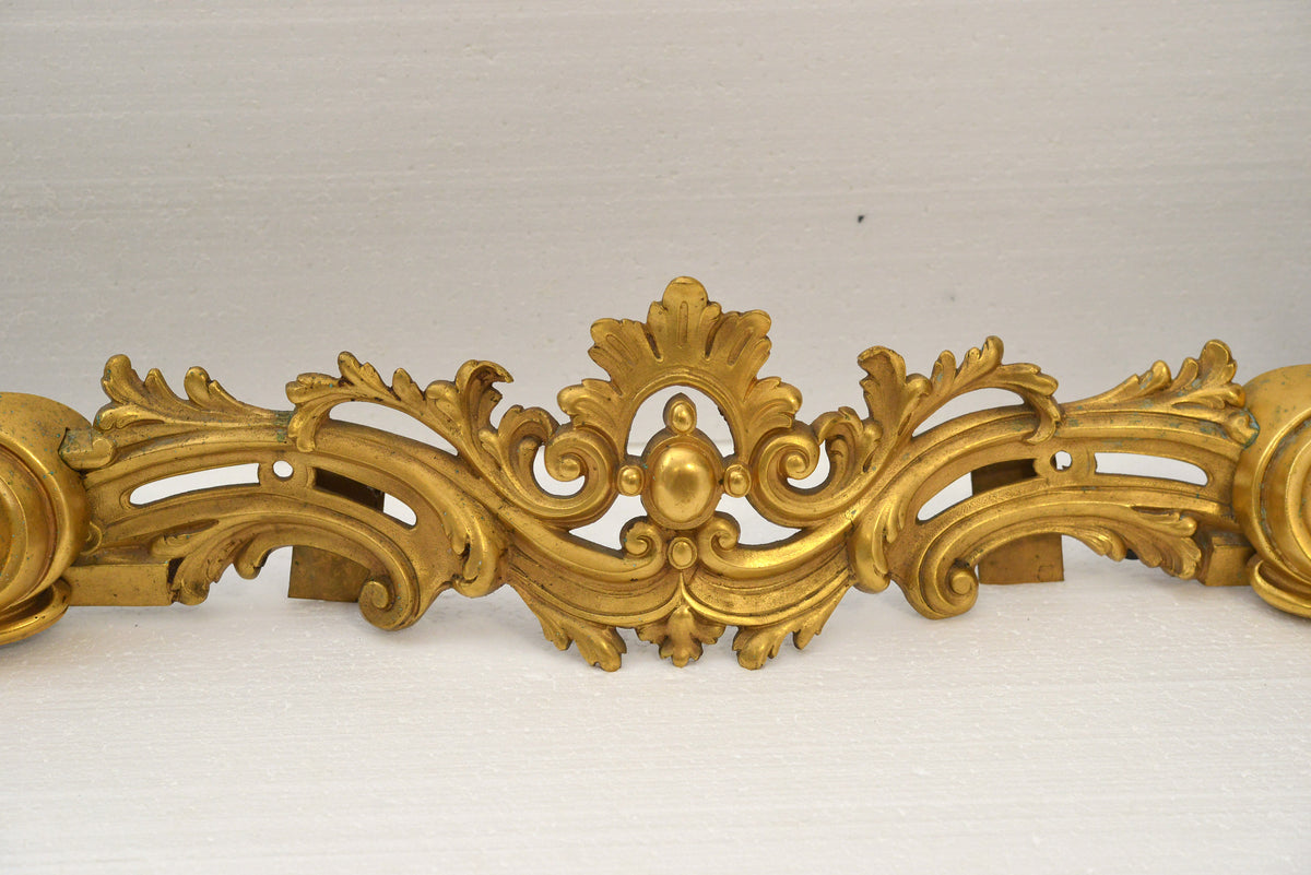 Antique Gilt Brass Rococo Rocaille Fireplace Fender Andiron