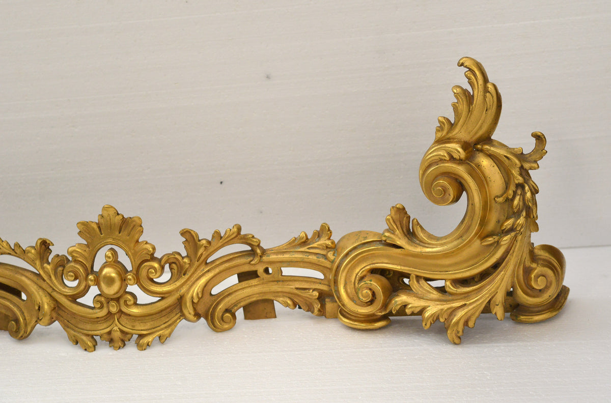 Antique Gilt Brass Rococo Rocaille Fireplace Fender Andiron