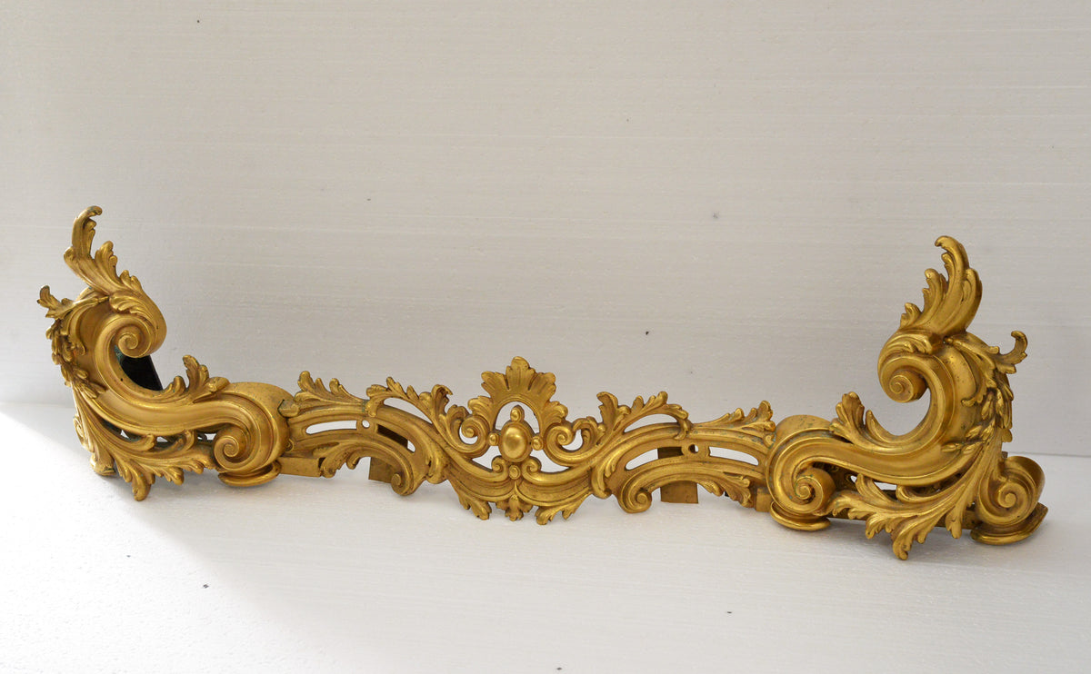 Antique Gilt Brass Rococo Rocaille Fireplace Fender Andiron