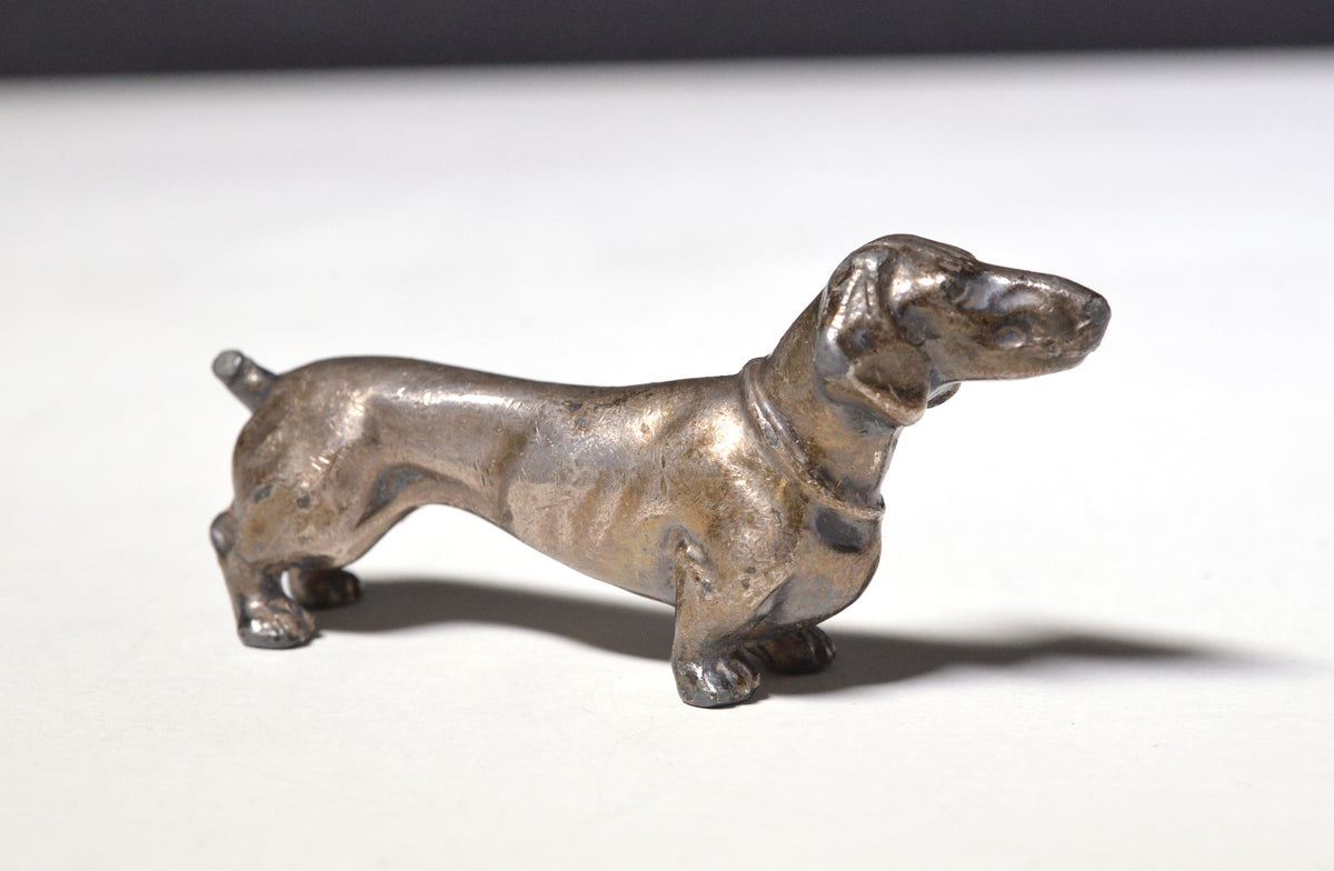 Antique Silverplated Cast Bronze Miniature Figurine Dog Dachshund AS IS