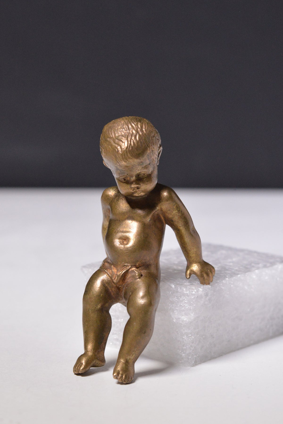 Fine 19C antique cast bronze miniature figurine of little boy