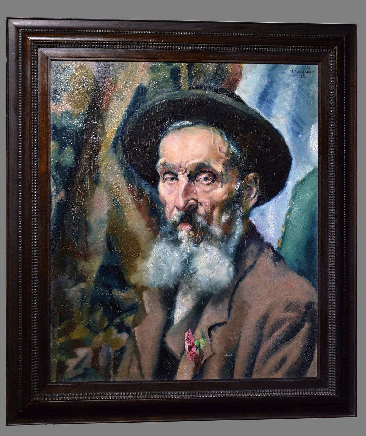 Modernist portrait Piercing gaze of elderly Jew German master 1920 Oil painting