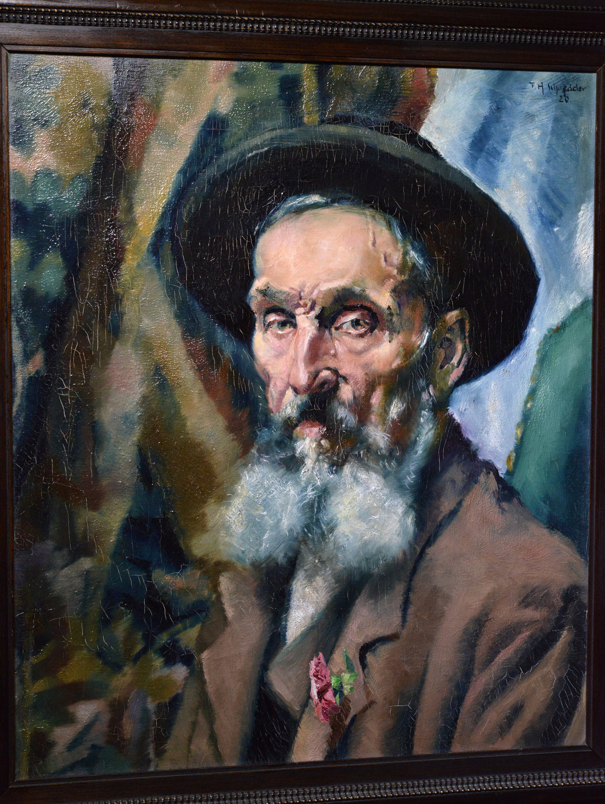 Modernist portrait Piercing gaze of elderly Jew German master 1920 Oil painting