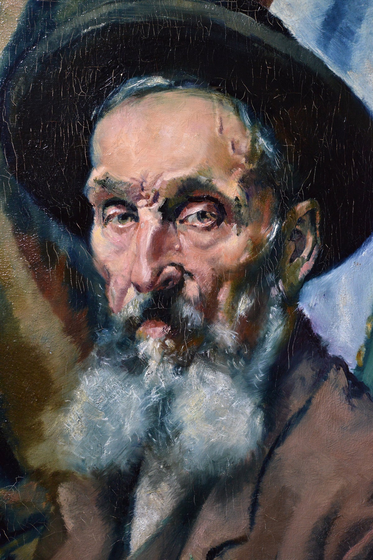 Modernist portrait Piercing gaze of elderly Jew German master 1920 Oil painting