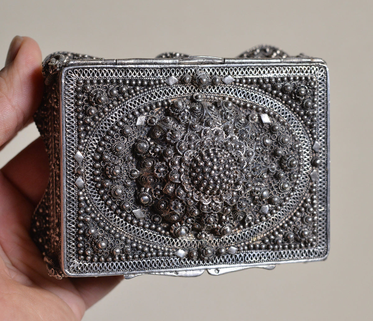 Exquisite Antique Russian Silver Filigree Bijou Casket Jewelry Box с 1900