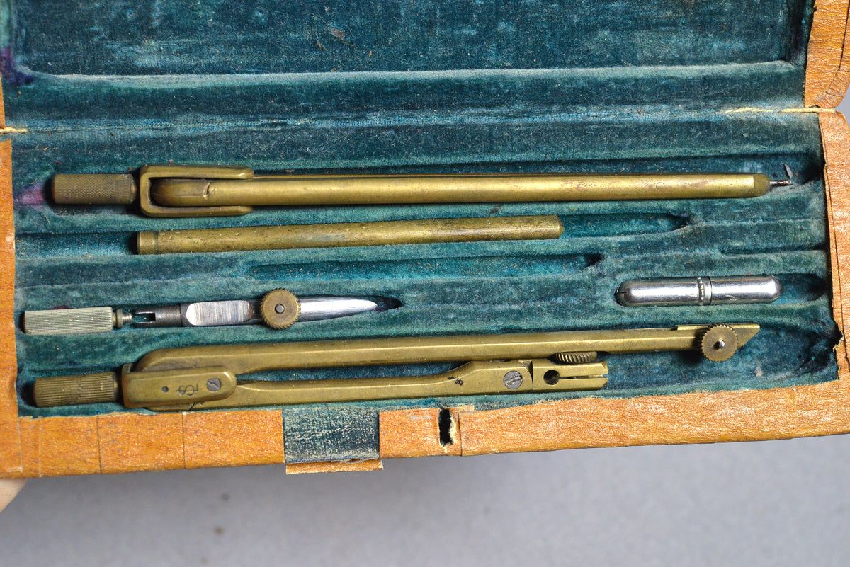 2st Antique 19C Brass Drafting Sets Drawing Instruments Lot of 2