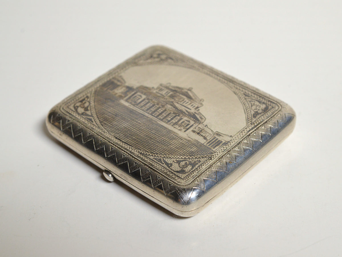 1895 Antique Russian Niello Silver Cigarette Case - Bolshoi Theatre