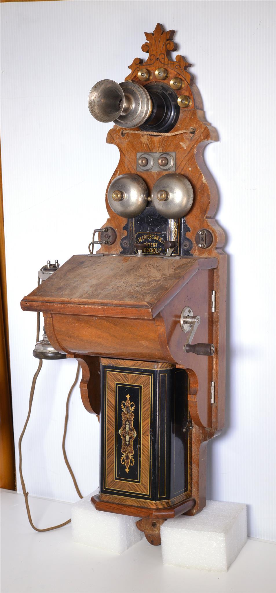 L. M. Ericsson Antique Mahogany Wall Crank Magneto Telephone 1897 long pole