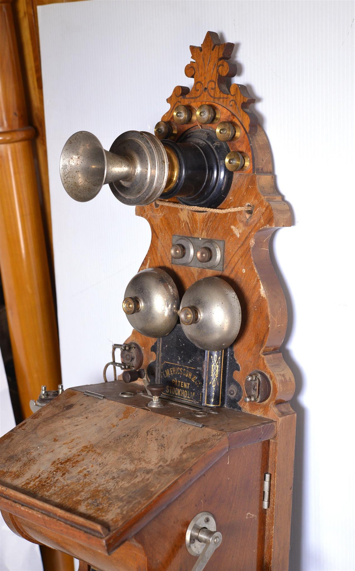 L. M. Ericsson Antique Mahogany Wall Crank Magneto Telephone 1897 long pole